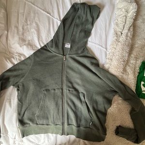 Aritzia Waffle Zip Hoodie (green)